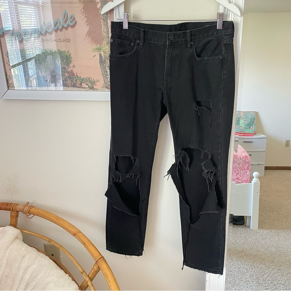 All Saints Muse Destroyed Ripped Slim Jeans in Black Wash Size 28